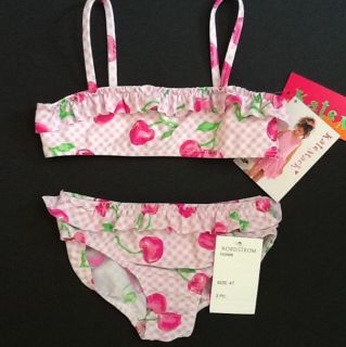 Biscotti Kate Mack Girls Pink Cherry Ruffles Swimsuit Bikini Size 4t 4