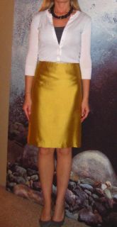 New J Crew Sharskin Gold Yellow Holiday Pencil Skirt Wool Silk Size 0
