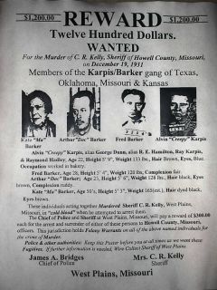 MA Barker Karpis Gang Reward Wanted FBI Reprint Poster