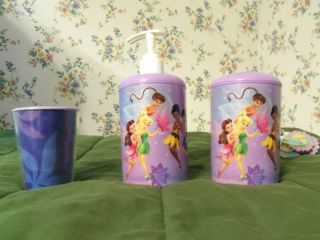 Disney Fairies, Tinkerbell soap dispenser, toothbrush holder, cup, and