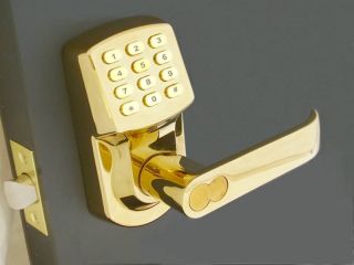 Electronic Keyless Door Lock Set Bright Brass for Right Hinged Doors