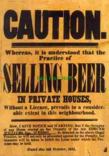 1851 Kildare Ireland Notice Caution Selling Beer Print
