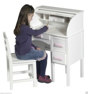 Jr Girls White Wood Roll Top Desk Chair Kids Furniture G97301