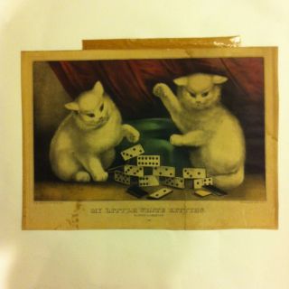 Currier And Ives My Little White Kitties Kittens Cat Cats Playing