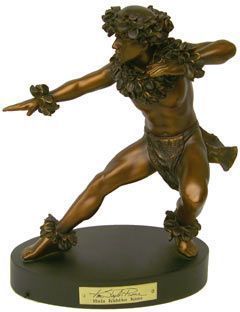 KAHIKO Hawaiian Male Hula Dancer Statue Kim Taylor Reece Bronze color