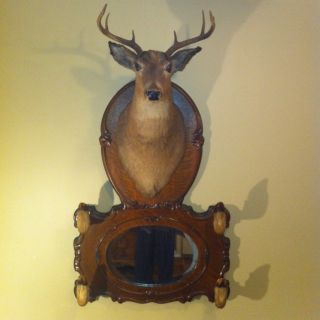 Mount 8 Point Victorian Oak With Gun Hat Rack And Mirror One Of A Kind