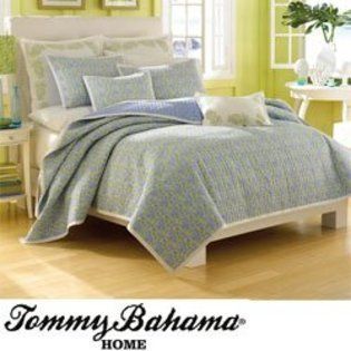 New Tommy Bahama Cove King Quilt 104x96 Blue and Green Pineapple NIP