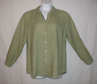 Kiko Sage Green Linen Long Sleeve Button Down Shirt Size Large