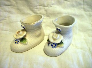 Vintage Set Porcelain Booties with Flowers Japan