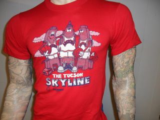 Vtg 80s 90s Arizona Wildcats Basketball Tshirt Tuscon Skyline Red SM