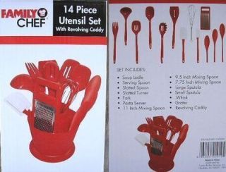 Kitchen NEW Family Chef Red 14 Piece Utensil Cook Set with Revolving
