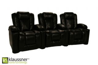 Klaussner Augustus Row of 3 Seats Home Theater Seating Chairs   Black