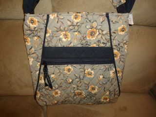 Longaberger Quilted Khaki Floral Zip Top Tote Hipster Purse New
