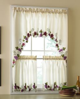 Vineyard Grapes Embroidered Kitchen Curtains Valance