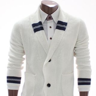 Unghea Mens Button Front Cardigan Sweater White NAK02
