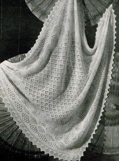 Vintage Knitting pattern shetland lace baby christening shawl 2 ply