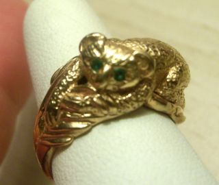 Vintage 14k Yellow Gold Koala Bear Ring with Emerald Eyes Size 7