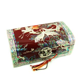 Art Wood Korean Red Lacquer Jewelry Keepsake Treasure Chest Box