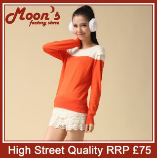  Quality Korea Style Flabella Contrast Knitwear Sweater Orange 0 1