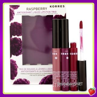 Korres Raspberry Antioxidant Liquid Lipstick Trio Soft Pink Red Berry