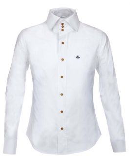 Westwood 3 Button High Collar Krall Plain Shirt Black White 006