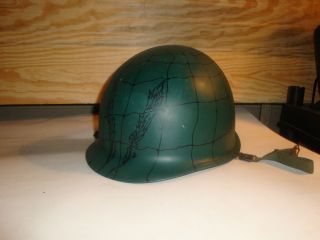 M1 Military Helmet Vietnam or Korea Swivel bale Spider Web Decorated