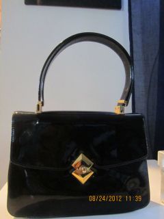 Koret Vintage Black Leather Mad Men Kelly Style Handbag