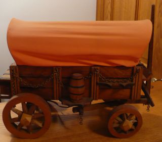 Vtg Western Handmade Wood Conestoga Covered Wagon Table Lamp Light