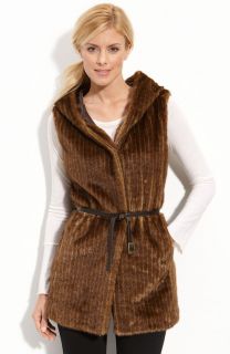 NEW Kristen Blake Faux Fur Hooded Vest  Beaver Mink Lined XS