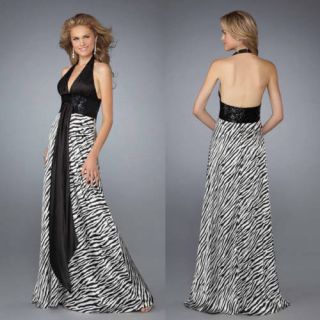 New La Femme Zebra Beaded Evening Gown Dress 00