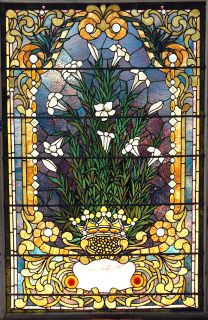 POSSIBLY LaFARGE Circa1900 LEADED STAINED GLASS FLORAL LANDING WINDOW