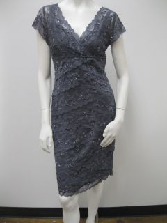 Marina Beaded Cap Sleeve Lace Tiers Evening Cocktail Special Occasion