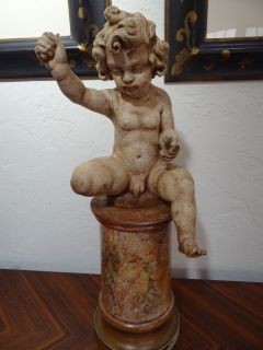  carving sculpture cupid 28 faux marble base 18thC lacks foot wings