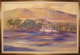 Bolton Smith Lahaina Harbor Original Oil Painting on Canvas Boat