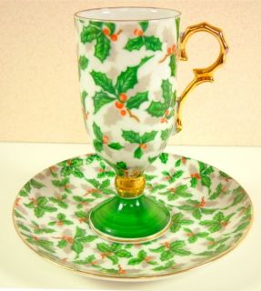 Vintage Christmas Inarco Holly Berry Irish Cup Saucer Holiday japan