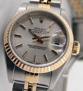 Ladies Rolex Datejust 18K Gold Stainless Steel Silver Dial 79173