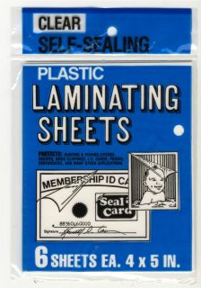 Seal A Card Plastic Laminating Sheets Pkg of 6 Sheets