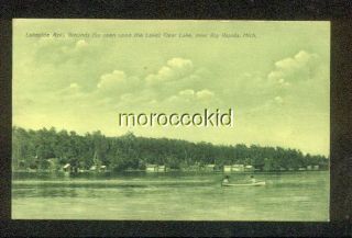 Big Rapids MI 1909 Clear Lake Cabins Canoe Green Hue