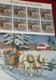 16 Lang Christmas Cards Oh What Fun 2 White Horses Pull Sleigh Red