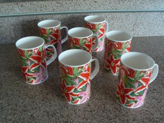 Dunoon Bone China Coffee Mugs Helen Sandiford Langdale pattern Lillies