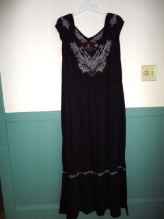 New $200 Johnny Was JWLA Black Cotton Jersey Embroidered Maxi Dress 3X
