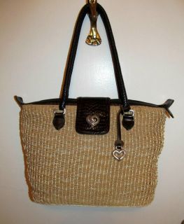 BRIGHTON LARGE STRAW WITH BROWN LEATHER SHOULDER OR HAND BAG GREAT