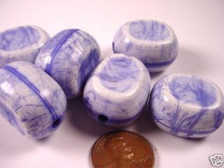 Vintage Delft Blue and White Large Oval Plastic Beads
