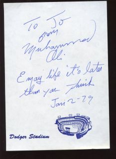  Muhammad Ali Autographed LA Dodgers Pad Sheet To Jo Lasorda Hologram