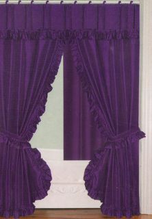 PURPLE Ruffled Double Swag Fabric Shower Curtain+Vinyl Liner+12
