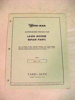 1965 Yard Man Dealers Lawn Mower Parts Price Manual