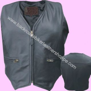 Ladies Womens Leather Motorcycle Vest w Zipper Front