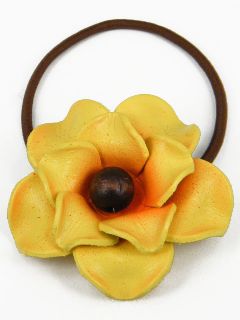 Leather Rose Flower Ponytail Holder Hair Tie Bow CHB2 B Yellow