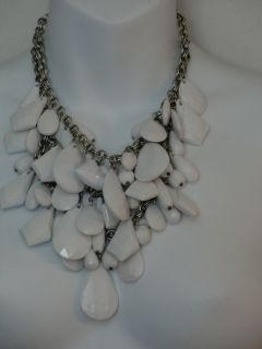 Lee Angel WHITE Multi Stone two Tier Escalating Silver Chain Necklace