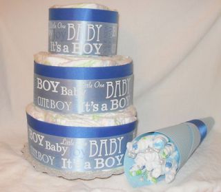 New Baby Boy Diaper Cake and Washcloth Bouquet Great Shower Gift